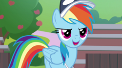 Size: 1920x1080 | Tagged: safe, screencap, character:rainbow dash, species:pegasus, species:pony, episode:2-4-6 greaaat, cap, clothing, female, hat, mare, open mouth, solo