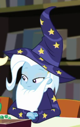 Size: 254x400 | Tagged: safe, screencap, character:trixie, episode:queen of clubs, g4, my little pony:equestria girls, clothing, costume, cropped, fake beard, rpg, solo, wizard