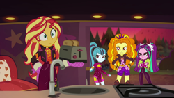 Size: 1920x1080 | Tagged: safe, screencap, character:adagio dazzle, character:aria blaze, character:sonata dusk, character:sunset shimmer, equestria girls:sunset's backstage pass, g4, my little pony:equestria girls, bread, food, the dazzlings, toast, toaster