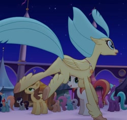Size: 761x719 | Tagged: safe, screencap, character:dawn sunrays, character:princess skystar, species:earth pony, species:hippogriff, species:pony, my little pony: the movie (2017), background pony, chocolate apple, cropped, female, mare, solo focus, unnamed pony