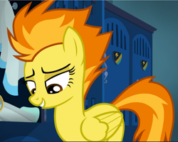 Size: 1177x941 | Tagged: safe, screencap, character:spitfire, species:pegasus, species:pony, episode:top bolt, g4, my little pony: friendship is magic, cropped, cute, cutefire, female, lidded eyes, mare, smiling, solo