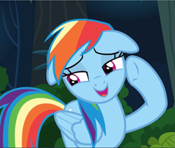 Size: 1109x940 | Tagged: safe, screencap, character:rainbow dash, species:pegasus, species:pony, episode:stranger than fanfiction, bashful, cropped, cute, dashabetes, female, floppy ears, lidded eyes, looking away, mare, open mouth, raised hoof, solo, underhoof