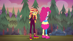 Size: 1920x1080 | Tagged: safe, screencap, character:pinkie pie, character:sunset shimmer, equestria girls:sunset's backstage pass, g4, my little pony:equestria girls, music festival outfit, shoes, sneakers