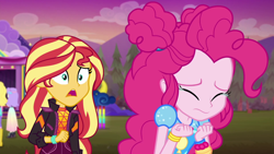 Size: 1920x1080 | Tagged: safe, screencap, character:pinkie pie, character:sunset shimmer, equestria girls:sunset's backstage pass, g4, my little pony:equestria girls, crying, music festival outfit, snow flower