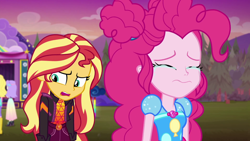 Size: 1920x1080 | Tagged: safe, screencap, character:pinkie pie, character:sunset shimmer, equestria girls:sunset's backstage pass, g4, my little pony:equestria girls, crying, female, geode of empathy, geode of sugar bombs, magical geodes, music festival outfit, pinkie cry, snow flower