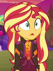 Size: 743x1003 | Tagged: safe, screencap, character:sunset shimmer, equestria girls:sunset's backstage pass, g4, my little pony:equestria girls, cropped, geode of empathy, magical geodes, music festival outfit, solo