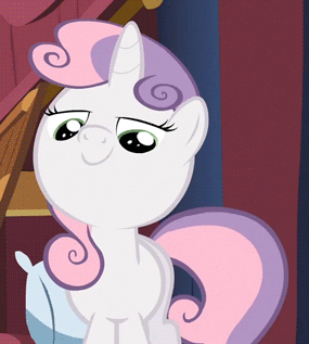 Size: 285x317 | Tagged: safe, screencap, character:scootaloo, character:sweetie belle, species:pegasus, species:pony, animated, cropped, faec, reaction image, smug, solo focus