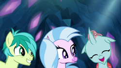 Size: 1280x720 | Tagged: safe, screencap, character:ocellus, character:sandbar, character:silverstream, species:changedling, episode:uprooted, g4, my little pony: friendship is magic, cavern, cute, diaocelles, diastreamies, sandabetes