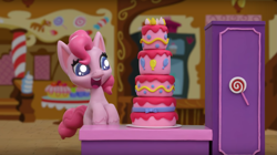 Size: 1667x934 | Tagged: safe, screencap, character:pinkie pie, species:earth pony, species:pony, g4.5, my little pony: stop motion short, my little pony:pony life, cake, cake off, cute, diapinkes, food, stop motion