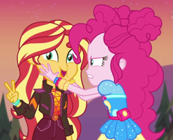 Size: 1005x812 | Tagged: safe, screencap, character:pinkie pie, character:sunset shimmer, equestria girls:sunset's backstage pass, g4, my little pony:equestria girls, cropped