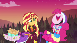 Size: 1920x1080 | Tagged: safe, screencap, character:pinkie pie, character:sunset shimmer, equestria girls:sunset's backstage pass, g4, my little pony:equestria girls, bicycle, churros, food