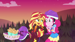 Size: 1920x1080 | Tagged: safe, screencap, character:pinkie pie, character:sunset shimmer, equestria girls:sunset's backstage pass, g4, my little pony:equestria girls, bicycle, churros, food