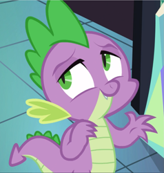 Size: 893x939 | Tagged: safe, screencap, character:spike, species:dragon, episode:celestial advice, g4, my little pony: friendship is magic, cropped, cute, fangs, lidded eyes, male, smiling, solo, spikabetes