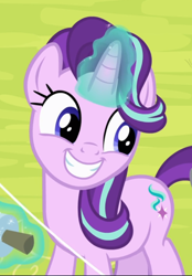 Size: 642x923 | Tagged: safe, screencap, character:starlight glimmer, species:pony, species:unicorn, episode:rock solid friendship, g4, my little pony: friendship is magic, cropped, cute, cutie mark, female, glimmerbetes, glowing horn, grin, having fun, horn, kite, kite flying, levitation, magic, magic aura, mare, smiling, solo, telekinesis