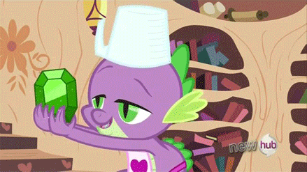 Size: 439x247 | Tagged: safe, screencap, character:fluttershy, character:spike, episode:just for sidekicks, g4, my little pony: friendship is magic, animated, female, gem, male, measuring cup, nuzzling