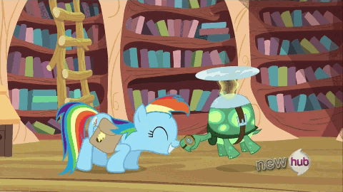 Size: 480x270 | Tagged: safe, screencap, character:rainbow dash, character:tank, episode:just for sidekicks, g4, my little pony: friendship is magic, animated, happy, hub logo, nuzzling