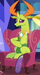 Size: 462x870 | Tagged: safe, screencap, character:thorax, species:changeling, species:reformed changeling, episode:triple threat, g4, my little pony: friendship is magic, chair, cropped, cute, rubbing, sitting, solo, thorabetes