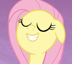 Size: 1043x937 | Tagged: safe, screencap, character:fluttershy, species:pegasus, species:pony, episode:fame and misfortune, g4, my little pony: friendship is magic, cropped, cute, eyes closed, female, floppy ears, grin, mare, shyabetes, smiling, solo