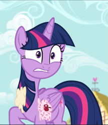 Size: 809x941 | Tagged: safe, screencap, character:twilight sparkle, character:twilight sparkle (alicorn), species:alicorn, species:pony, episode:fame and misfortune, g4, my little pony: friendship is magic, cherry, cropped, food, ice cream, solo, surprised