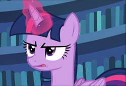 Size: 1365x939 | Tagged: safe, screencap, character:twilight sparkle, character:twilight sparkle (alicorn), species:alicorn, species:pony, episode:fame and misfortune, g4, my little pony: friendship is magic, annoyed, cropped, glowing horn, horn, solo