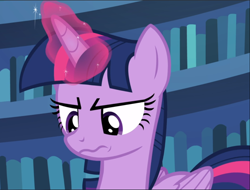 Size: 1240x941 | Tagged: safe, screencap, character:twilight sparkle, character:twilight sparkle (alicorn), species:alicorn, species:pony, episode:fame and misfortune, g4, my little pony: friendship is magic, annoyed, cropped, glowing horn, horn, solo