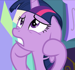Size: 1010x938 | Tagged: safe, screencap, character:twilight sparkle, character:twilight sparkle (alicorn), species:alicorn, species:pony, episode:fame and misfortune, g4, my little pony: friendship is magic, cropped, ear pull, floppy ears, solo, worried
