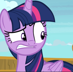 Size: 950x941 | Tagged: safe, screencap, character:twilight sparkle, character:twilight sparkle (alicorn), species:alicorn, species:pony, episode:once upon a zeppelin, g4, my little pony: friendship is magic, cropped, solo, weirded out
