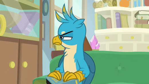 Size: 520x293 | Tagged: safe, screencap, character:gallus, character:smolder, species:dragon, species:griffon, episode:student counsel, :), :<, >:<, amused, angry, animated, book, brat, bummer, burnt, camera pan, claw hold, claws, collapse, couch, destroyed, disrespectful, dragoness, duo, eyeroll, eyes rolling back, fangs, female, folded wings, gallus is not amused, gallus' book, gif, guilty pleasure, hand on chin, head turn, head turned, horns, horrible, lidded eyes, loop, male, no regrets, school of friendship, shrunken pupils, sly, smiling, smirk, smugder, starlight's office, talons, teenaged dragon, teenager, tragedy, turning, unamused, uploader:giffycharacters, upset, worth it