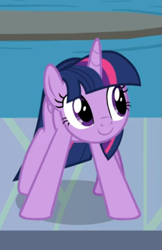 Size: 361x558 | Tagged: safe, screencap, character:twilight sparkle, character:twilight sparkle (alicorn), species:alicorn, species:pony, episode:school daze, g4, my little pony: friendship is magic, cropped, crouching, cute, smiling, solo, twiabetes