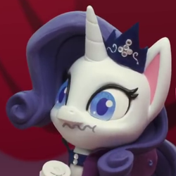 Size: 390x390 | Tagged: safe, screencap, character:rarity, species:pony, species:unicorn, g4.5, my little pony: stop motion short, my little pony:pony life, cropped, fashion failure, female, mare, solo, wavy mouth, youtube link