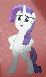 Size: 562x938 | Tagged: safe, screencap, character:rarity, species:pony, species:unicorn, episode:fake it 'til you make it, bipedal, cropped, female, hooves on hips, mare, open mouth, pose, solo