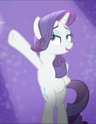 Size: 728x940 | Tagged: safe, screencap, character:rarity, species:pony, species:unicorn, episode:fake it 'til you make it, bipedal, cropped, female, hoof on hip, lidded eyes, mare, open mouth, pose, solo