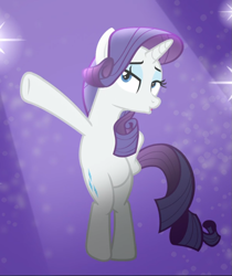 Size: 787x939 | Tagged: safe, screencap, character:rarity, species:pony, species:unicorn, episode:fake it 'til you make it, bipedal, cropped, female, hoof on hip, lidded eyes, mare, open mouth, pose, solo