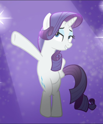 Size: 788x941 | Tagged: safe, screencap, character:rarity, species:pony, species:unicorn, episode:fake it 'til you make it, bipedal, cropped, female, hoof on hip, lidded eyes, mare, pose, smiling, solo
