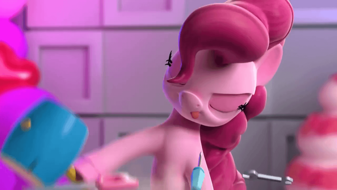 Size: 1280x720 | Tagged: safe, screencap, character:pinkie pie, species:earth pony, species:pony, 3d, animated, balloon, blep, cute, diapinkes, female, hello pinkie pie, hoof hold, magnetic hooves, mallet, mare, saw, screwdriver, solo, tongue out, wrench