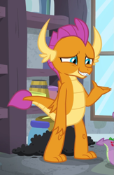 Size: 579x887 | Tagged: safe, screencap, character:smolder, episode:molt down, g4, my little pony: friendship is magic, cropped, cute, embarrassed, smiling, smolderbetes, solo