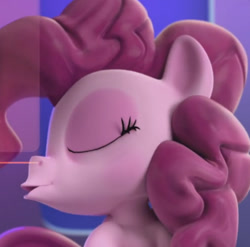 Size: 450x444 | Tagged: safe, official, screencap, character:pinkie pie, species:earth pony, species:pony, 3d, cropped, eyes closed, hello pinkie pie, pursed lips, solo