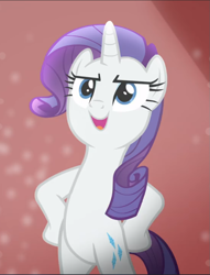 Size: 719x940 | Tagged: safe, screencap, character:rarity, species:pony, species:unicorn, episode:fake it 'til you make it, bipedal, confident, cropped, hooves on hips, open mouth, pose, solo