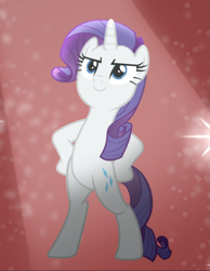 Size: 729x938 | Tagged: safe, screencap, character:rarity, species:pony, species:unicorn, episode:fake it 'til you make it, bipedal, confident, cropped, hooves on hips, pose, smiling, solo