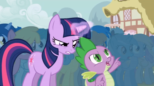 Size: 520x293 | Tagged: safe, screencap, character:spike, character:twilight sparkle, episode:boast busters, g4, my little pony: friendship is magic, animated, cartoon physics, gif, i have no mouth and i must scream, magic, reversed, zipper, zippermouth