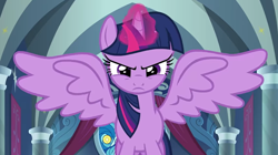 Size: 1068x597 | Tagged: safe, screencap, character:twilight sparkle, character:twilight sparkle (alicorn), species:alicorn, species:pony, episode:the ending of the end, g4, my little pony: friendship is magic, angry, magic, solo, spread wings, wings