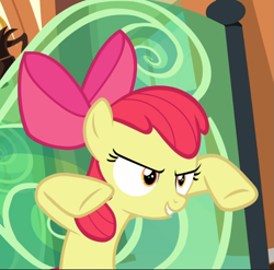 Size: 883x871 | Tagged: safe, screencap, character:apple bloom, episode:surf and/or turf, g4, my little pony: friendship is magic, cropped, smiling, solo, train