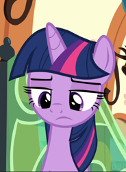 Size: 692x938 | Tagged: safe, screencap, character:twilight sparkle, character:twilight sparkle (alicorn), species:alicorn, species:pony, episode:surf and/or turf, g4, my little pony: friendship is magic, cropped, solo, train, twilight is not amused, unamused