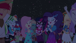Size: 1600x900 | Tagged: safe, screencap, character:applejack, character:fluttershy, character:ginger owlseye, character:rainbow dash, character:rarity, character:twilight sparkle, character:twilight sparkle (scitwi), character:zephyr breeze, species:eqg human, equestria girls:sunset's backstage pass, g4, my little pony:equestria girls, alizarin bubblegum, hunter hedge, music festival outfit, snow flower