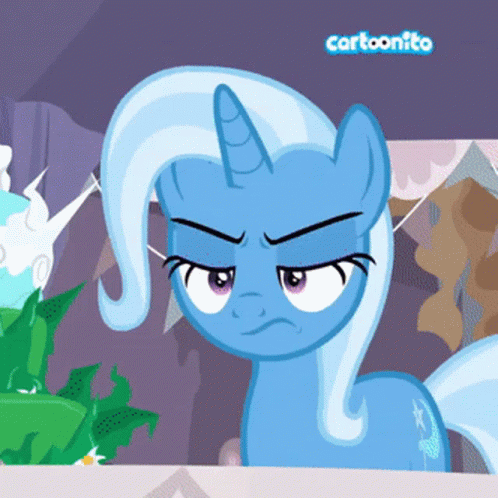 Size: 498x498 | Tagged: safe, screencap, character:trixie, species:pony, species:unicorn, episode:student counsel, angry, animated, cartoonito logo, cropped, cross-popping veins, faec, floppy ears, frown, gif, solo, vein bulge