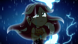 Size: 1920x1080 | Tagged: safe, screencap, character:sunset shimmer, episode:let it rain, g4, my little pony:equestria girls, lightning, rain, solo