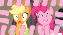 Size: 3840x2160 | Tagged: safe, screencap, character:applejack, character:pinkie pie, episode:hearthbreakers, g4, my little pony: friendship is magic, high res, pinkie being pinkie, pinkie logic, upscaled