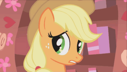 Size: 423x240 | Tagged: safe, screencap, character:applejack, character:rarity, episode:look before you sleep, g4, my little pony: friendship is magic, animated, applying, cucumber, cucumber monocle, food, gif, golden oaks library, mud mask, offscreen character, solo focus