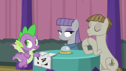 Size: 1920x1080 | Tagged: safe, screencap, character:maud pie, character:mudbriar, character:spike, species:dragon, episode:a trivial pursuit, g4, my little pony: friendship is magic, bell, winged spike
