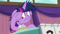 Size: 1920x1080 | Tagged: safe, screencap, character:twilight sparkle, character:twilight sparkle (alicorn), species:alicorn, species:pony, episode:a trivial pursuit, g4, my little pony: friendship is magic, bell, floppy ears, messy mane, solo